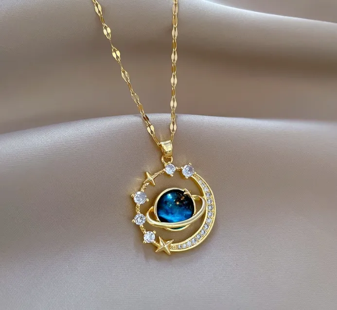 Blue Planet Saint Valentin Cadeau Fashion Star Chain collier pendentif en acier inoxydable plaqué or