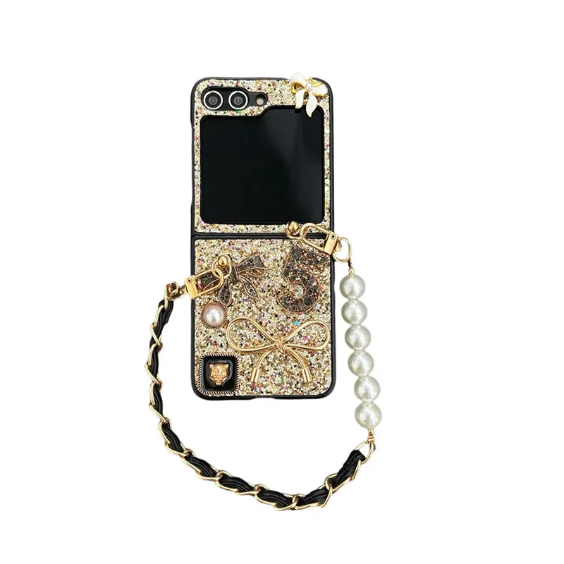 Girly Glitter Bling Sparkle Luxe Koreaanse Diamant Draagbare Armband Telefoonhoesje Voor Huawei P50 Pocket 2 Case Met Polsband