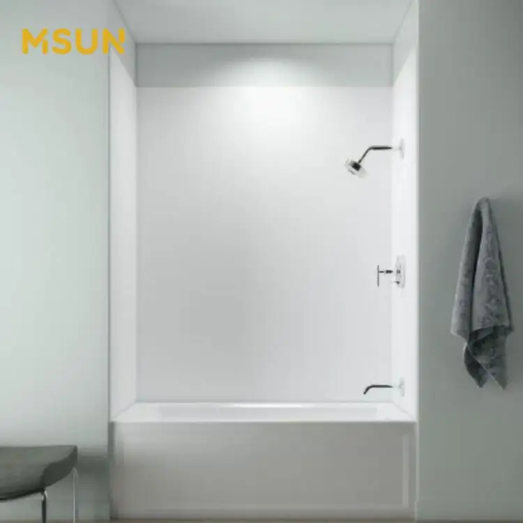 Panneau mural de douche en acrylique blanc, panneau mural étanche de Surface solide blanc pour salle de bains