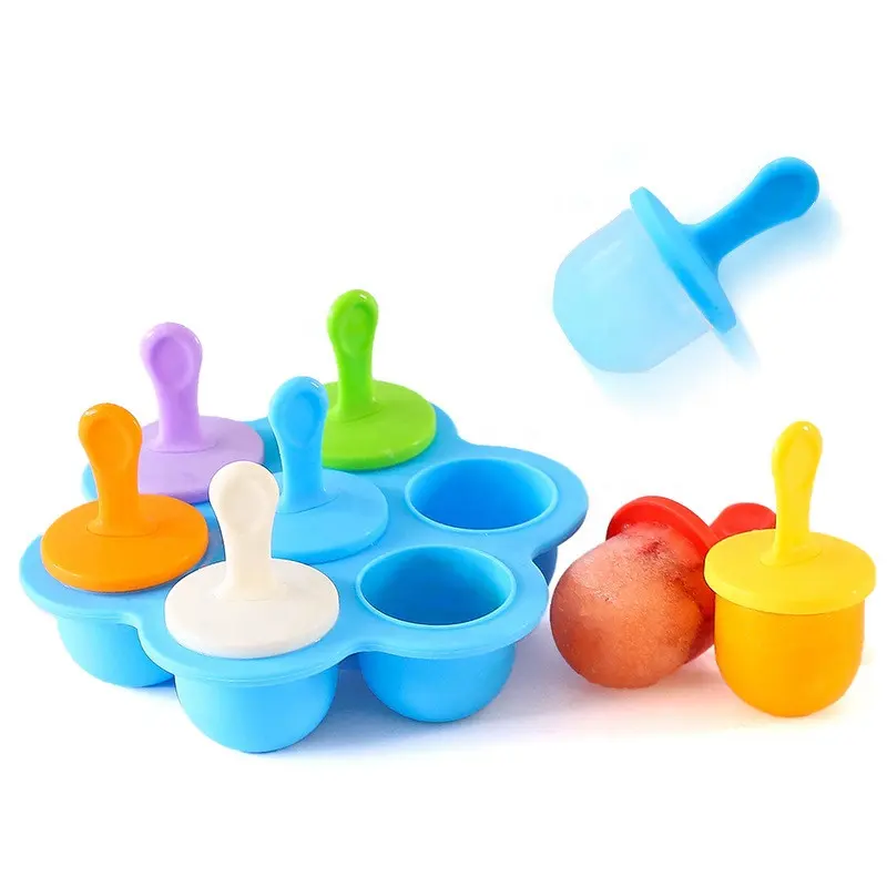 Forma de sorvete de silicone sem bpa, 7 cavidades, mini molde, colorido, crianças, picolé, lanche, caixa, diy, molde, mordedores de ovos, caseiro