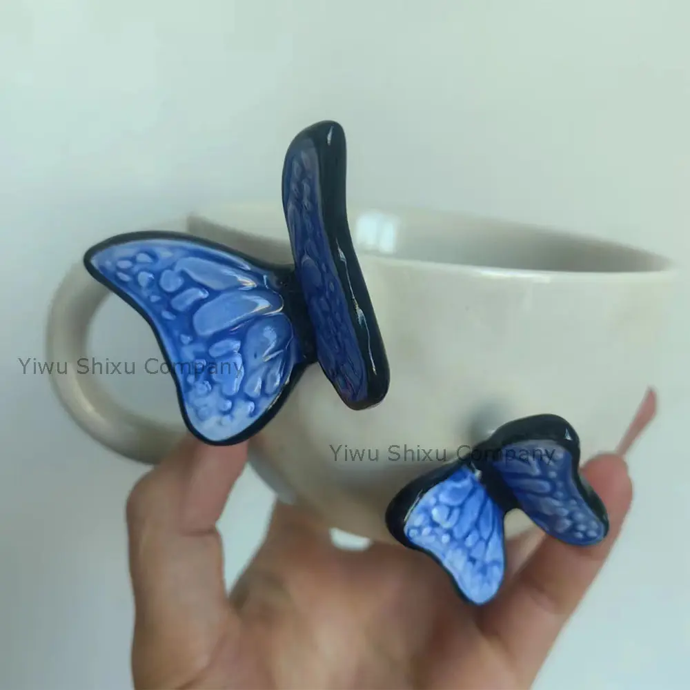 New Design 300ml Exquisite Ceramic Cup with Butterfly Handcraft Coffee Mug Cups Nordic Handmade Mugs for Gift