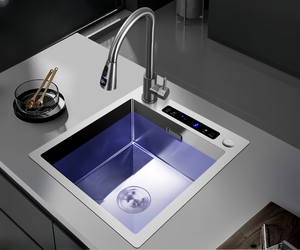 Sıcak satış akıllı çok fonksiyonlu ultrasonik mutfak banyo lavabo el yapımı paslanmaz çelik dijital ekran sahip iki delik - Product Image 3