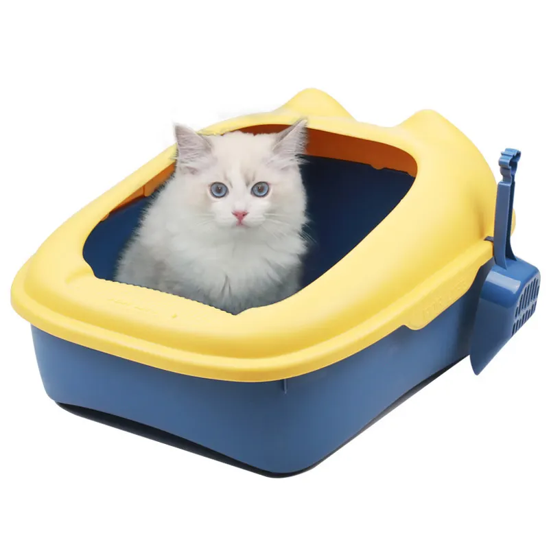 Offre Spéciale produits pour animaux de compagnie nettoyage en plastique chat boîte de toilette plateaux Simple mignon tête de chat chat litière