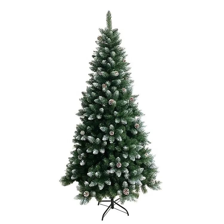 Vendita calda a buon mercato artificiale bianco dipinto verde decorazione natalizia albero albero di crittografia in pvc con pigne