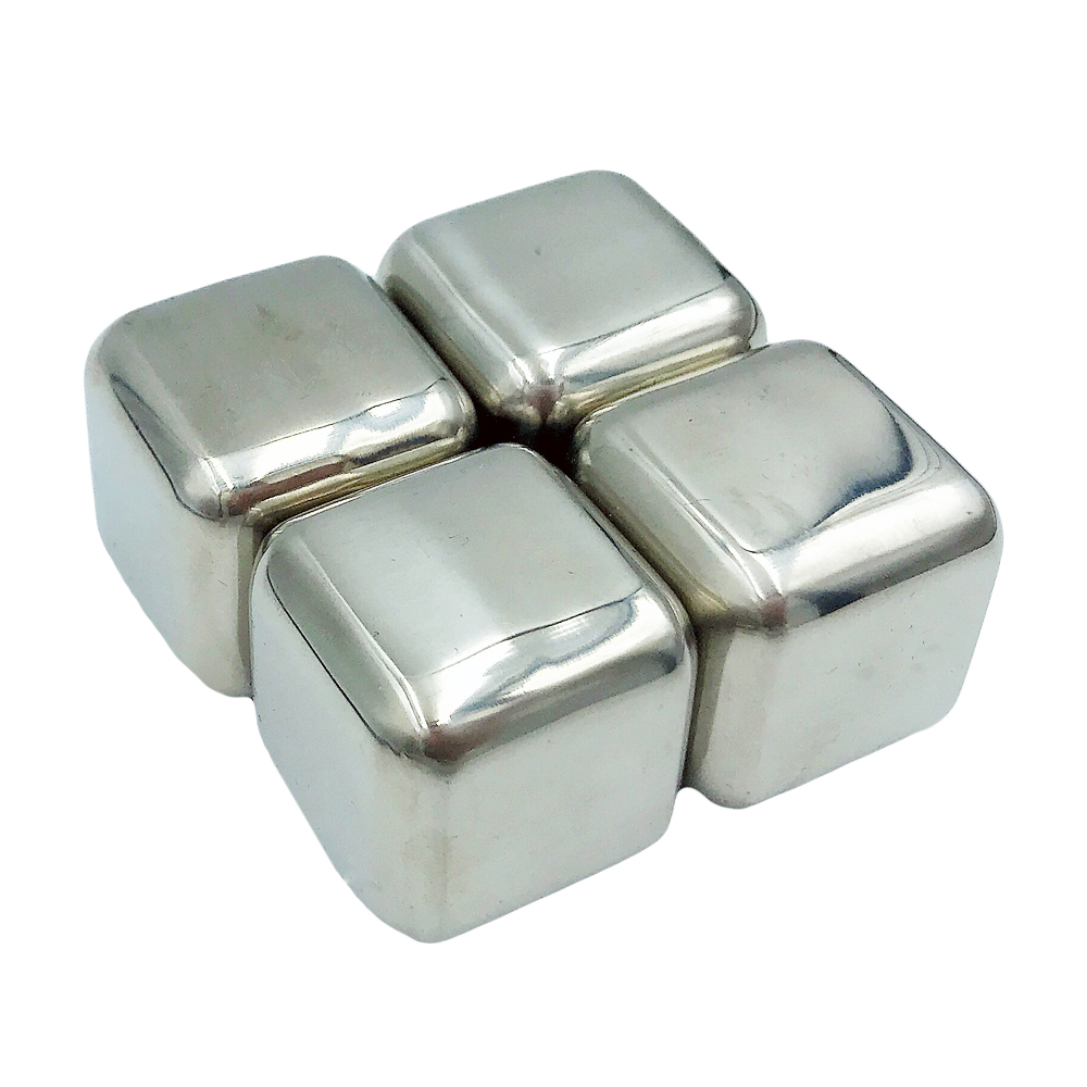 Plata - Juego de 4 cubitos de hielo de acero inoxidable, empaquetados en bolsa OPP.