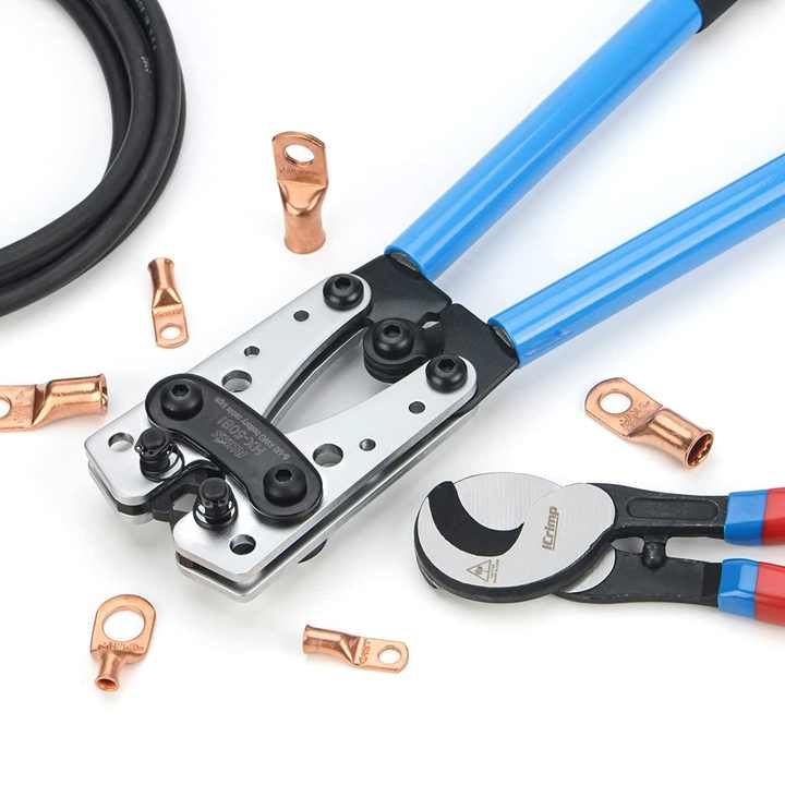 Battery Cable Lug Crimping Tool for 8, 6, 4, 2, 1, 1/0 AWG Heavy Duty Wire Lugs with Wire Shear Cutter