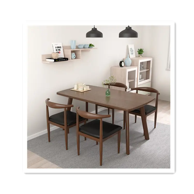 Foshan โต๊ะและเก้าอี้สีน้ำตาลเข้มสำหรับบ้านไม้ห้องนั่งเล่นร้านอาหารเฟอร์นิเจอร์ชุดเก้าอี้รับประทานอาหาร
