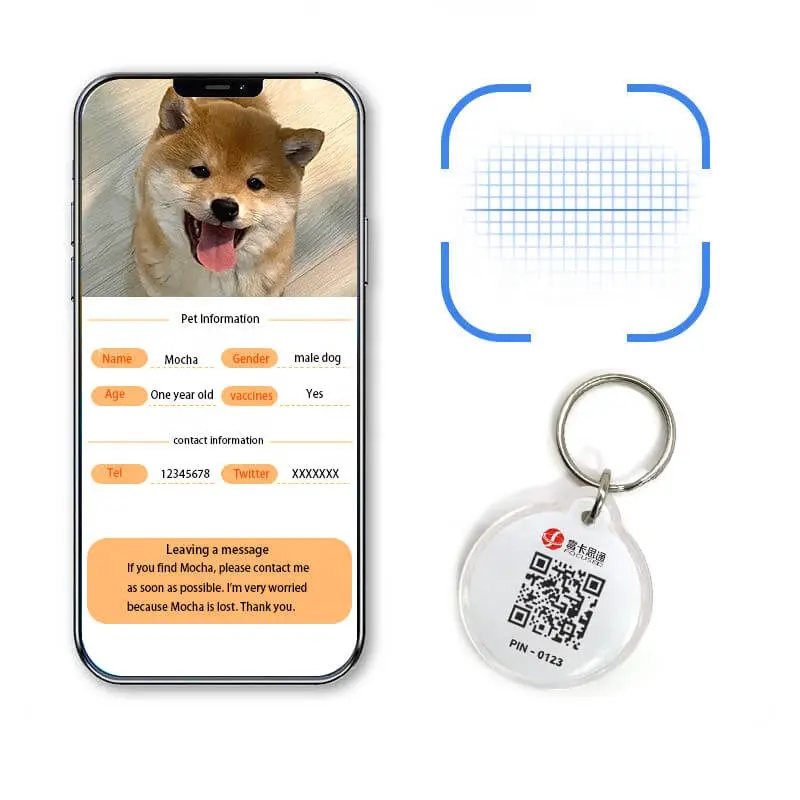 Atacado Pet ID Tracking Tags Personalizado NTAG213 NFC Epoxy Tag Dog Inteligente com Chaveiro Código Qr
