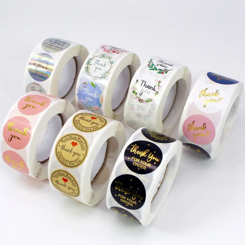 Etichette adesive per imballaggio sigillanti con busta con Logo impermeabile rotolo rotondo grazie adesivi stampa rotonda 2.5 CM per le piccole imprese