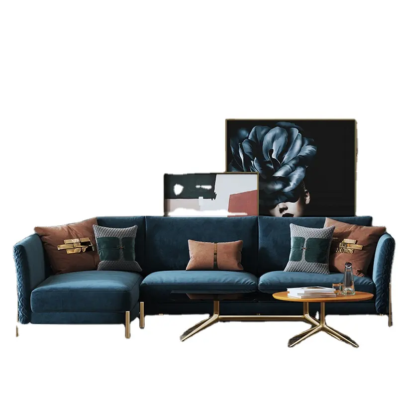 Sofá de canto de veludo com 3 lugares, conjunto de sofá de canto de veludo branco azul e vermelho luxuoso com design moderno para móveis e sala de estar