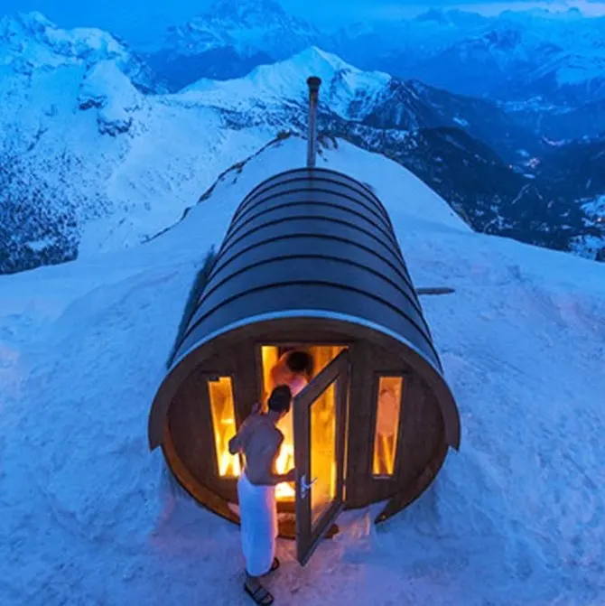 2022 cedro canadese di vendita caldo/hemlock sauna tradizionale a botte di vapore fuori dalla stufa a legna sauna panoramica in vetro