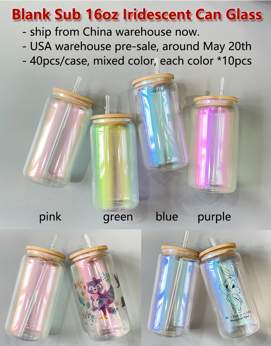 16oz vidrio iridiscente puede