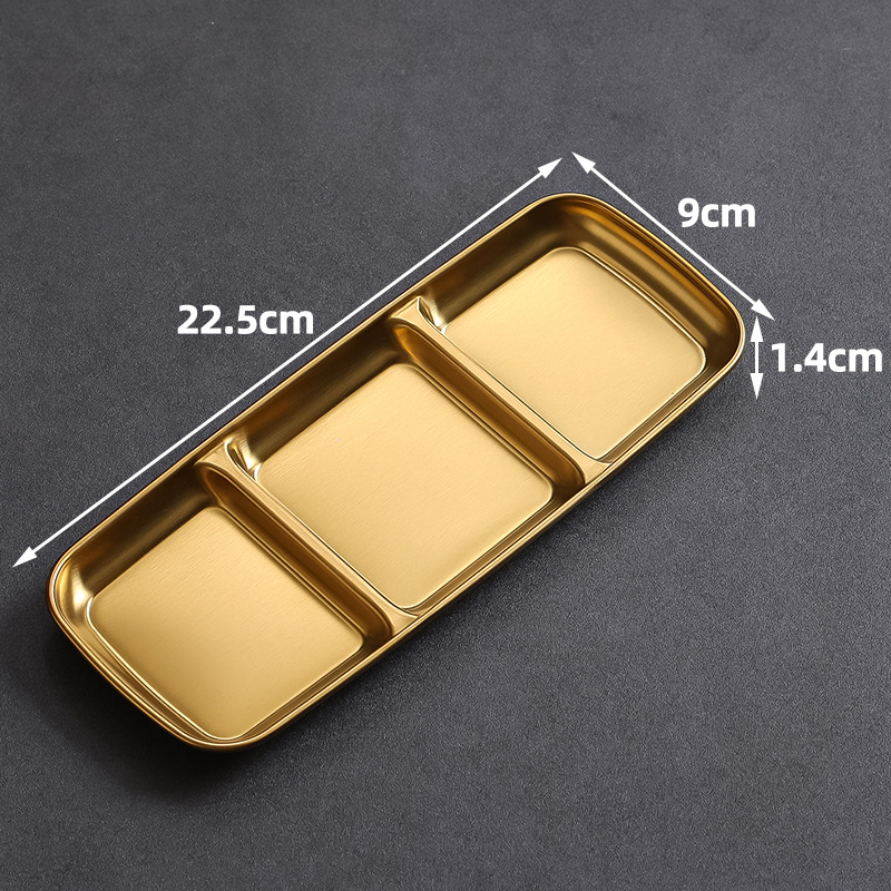 9x22.5cm three-compartment square plate (gold)