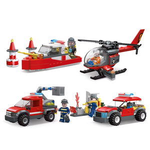 JIESTAR Top Sell Small Cheap City Series Fire Rescue Command Vehicle Fire Boat Helicóptero Fire Engine Modelo Building Block Set