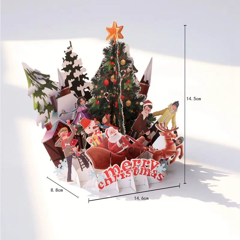 Рождественская визитная карточка на заказ, 3d открытки, выдвижная Рождественская елка Санта-Клауса, рождественские подарочные открытки