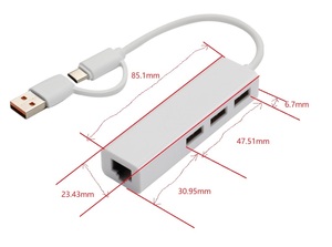 USB/tip-c 2.0 2 In 1 Lan kartı ile 2.0*3 HUB plastik kabuk Ethernet ağ kartları 100Mps hoşgeldiniz OEM - Product Image 6