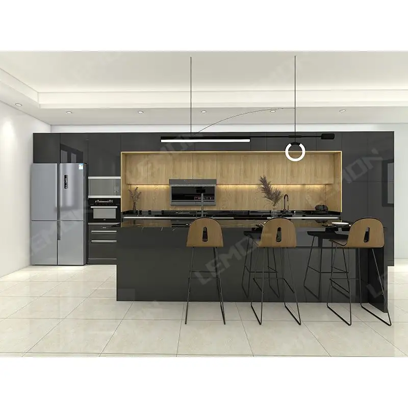 American customers high gloss lacquer modern kitchen wall with island design cabinet