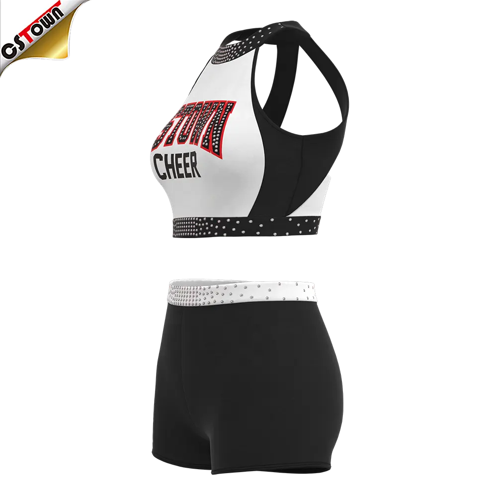 Uniforme de cheerleader personalizado, de alta qualidade para mulheres tingimento subolmação sutiã conjuntos de treinamento