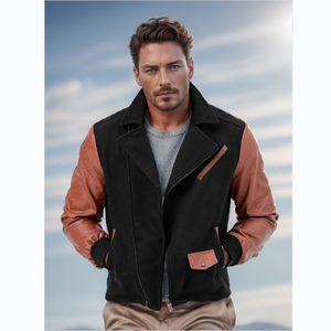 PU deri renk eşleştirme uzun kollu moda ceket ile ilkbahar ve sonbahar erkek deri ceket - Product Image 5
