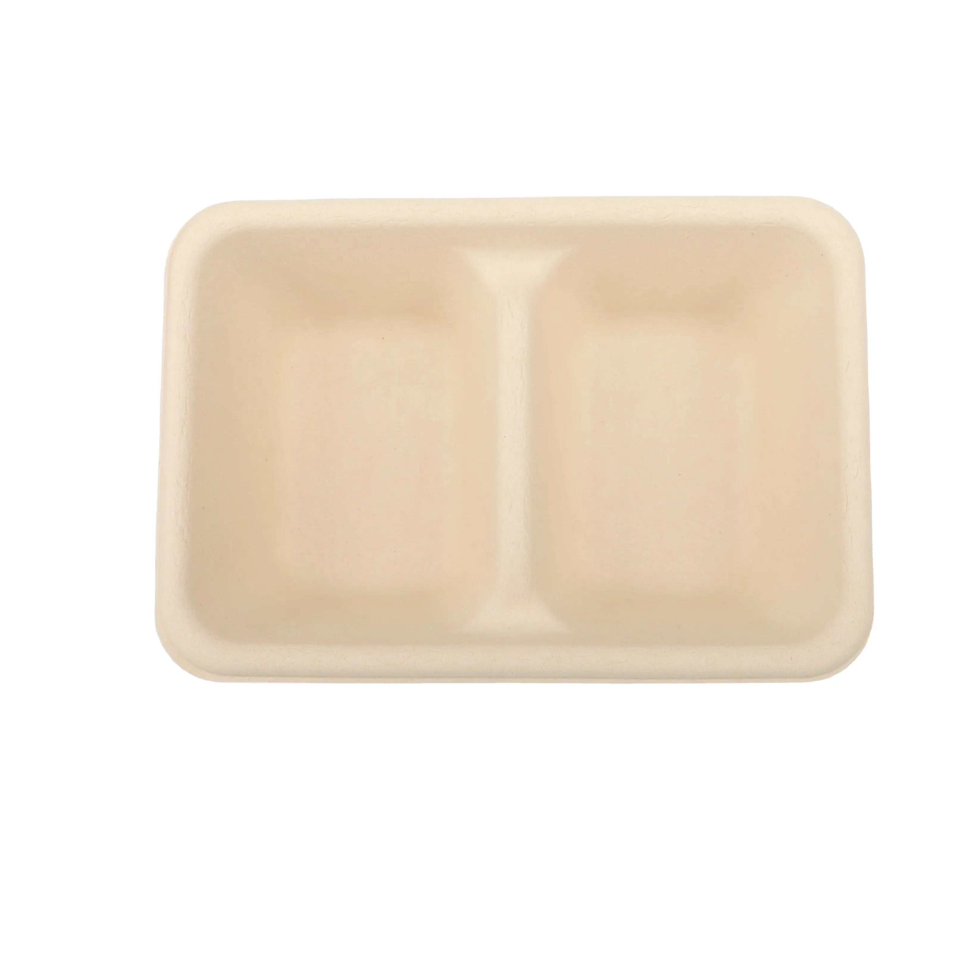 Fábrica China Contenedores de alimentos biodegradables desechables 650ML Caja de 2 compartimentos para comida rápida