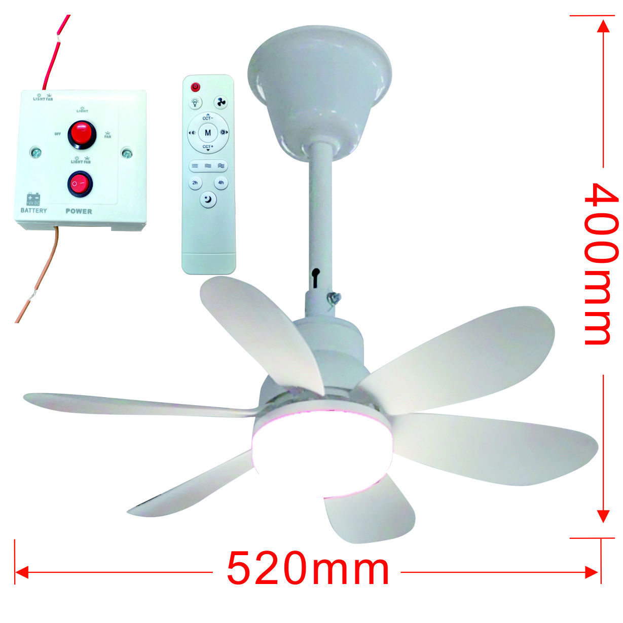 Blanc (Ventilateur + Lumière) + Variateur + Télécommande