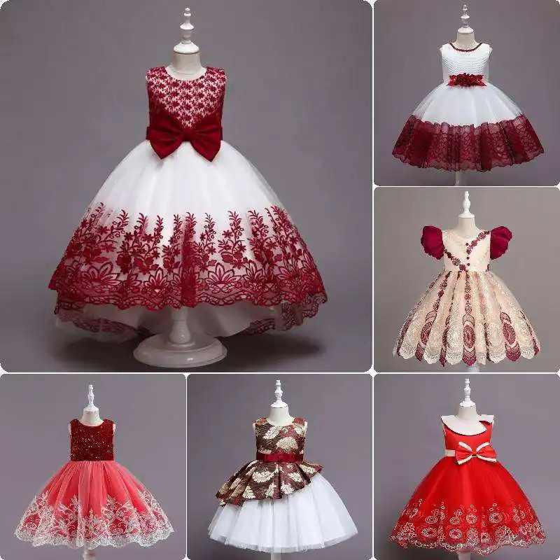 Derniers modèles de robes pour enfants Vêtements pour enfants Design en gros Robe de soirée fantaisie de mariage pour enfants