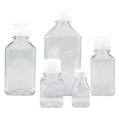 High quality Leak-proof Sterile media square bottle 250ml PET Natural Cap