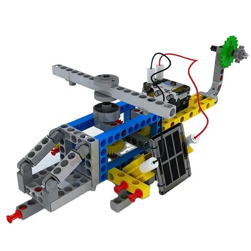 Jouets solaires à énergie solaire pour enfants, bricolage de haute qualité en forme d'hélicoptère en plein air avec 342 pièces ensembles de blocs de construction