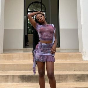 Rok ketat wanita, setelan dua potong busana, rok pendek wanita, rok ketat, motif kain kasa, rok <span class=keywords><strong>Flounder</strong></span>, blus pendek - Product Image 4