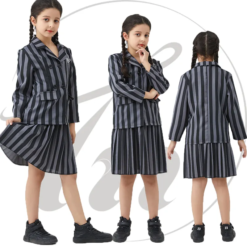 Halloween Cosplay Outfit Schwarz Never more Academy Uniform Mittwoch Addams Familien kostüme für Kinder