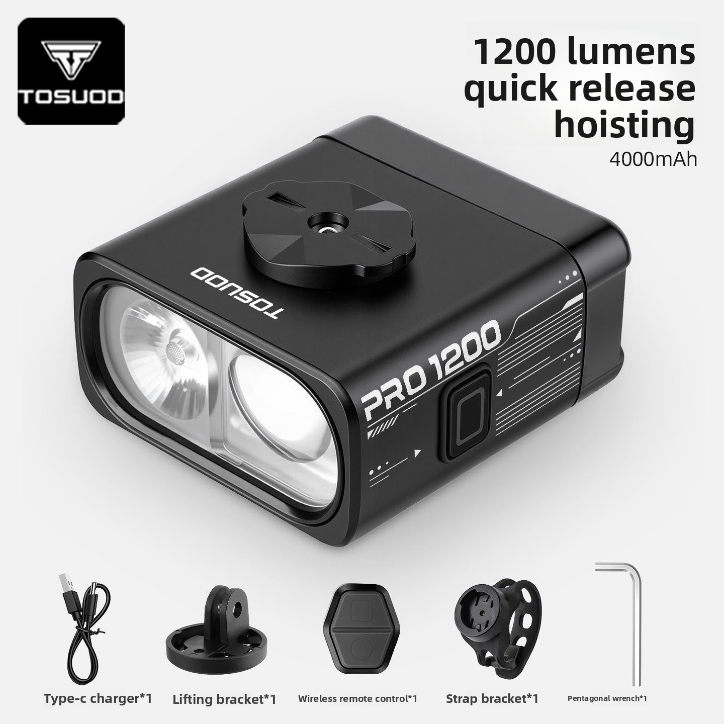 Black-1200 lumens-waterproof-quick-release-long battery life
