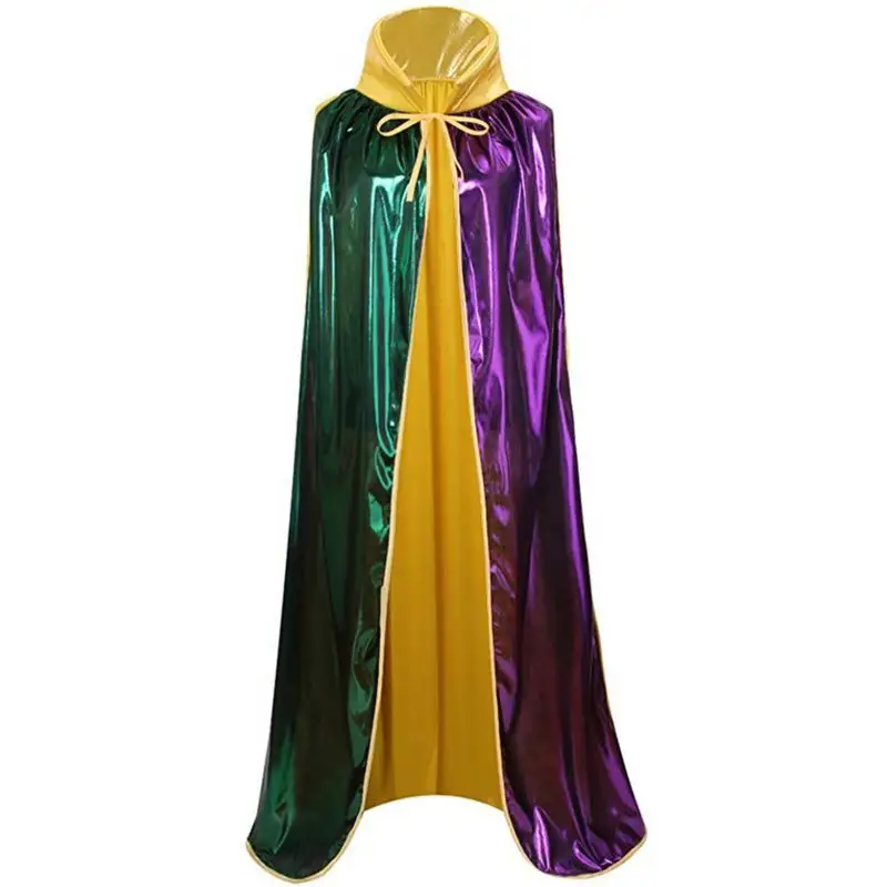 Mardi Gras CAPE trang trí trang phục phụ nữ sáng bóng trang phục màu xanh lá cây vàng tím cosplay bên áo choàng