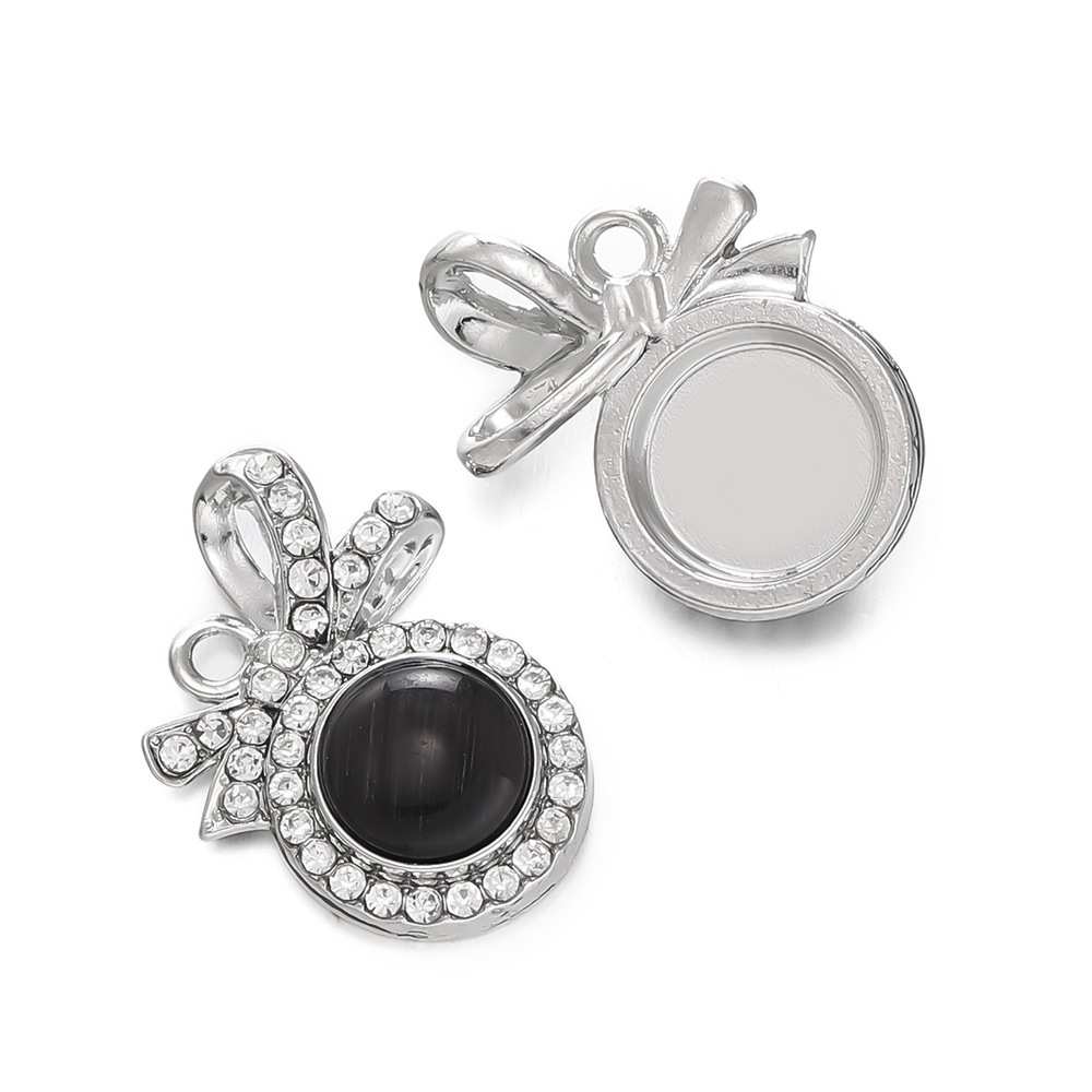 Pendentif strass oeil de chat - Blanc/Noir