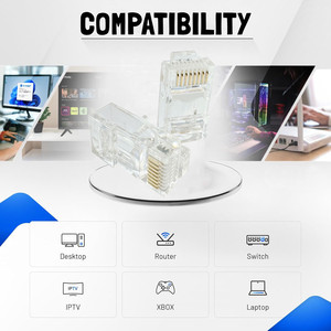 Cat 6 EZ ตัวเชื่อมต่อเครือข่ายชุบทองแบบไม่หุ้มฉนวน8ขาปลั๊กสีทอง Rj45ขั้วต่อ Rj45 Cat6 passthrough - Product Image 5