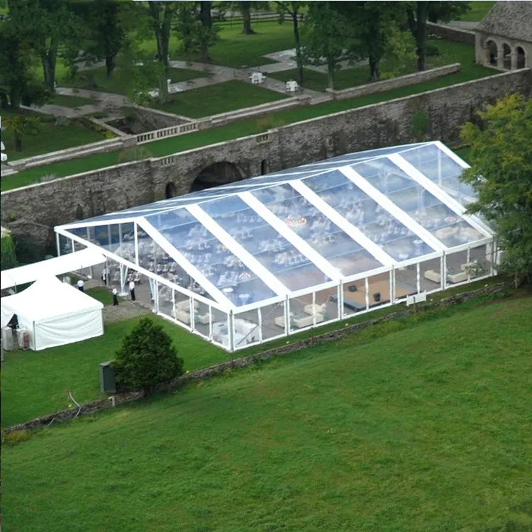 Tenda Aluminium Bening Mewah Luar Ruangan Bingkai Tenda Pernikahan Tahan Air Tenda untuk 100 Orang
