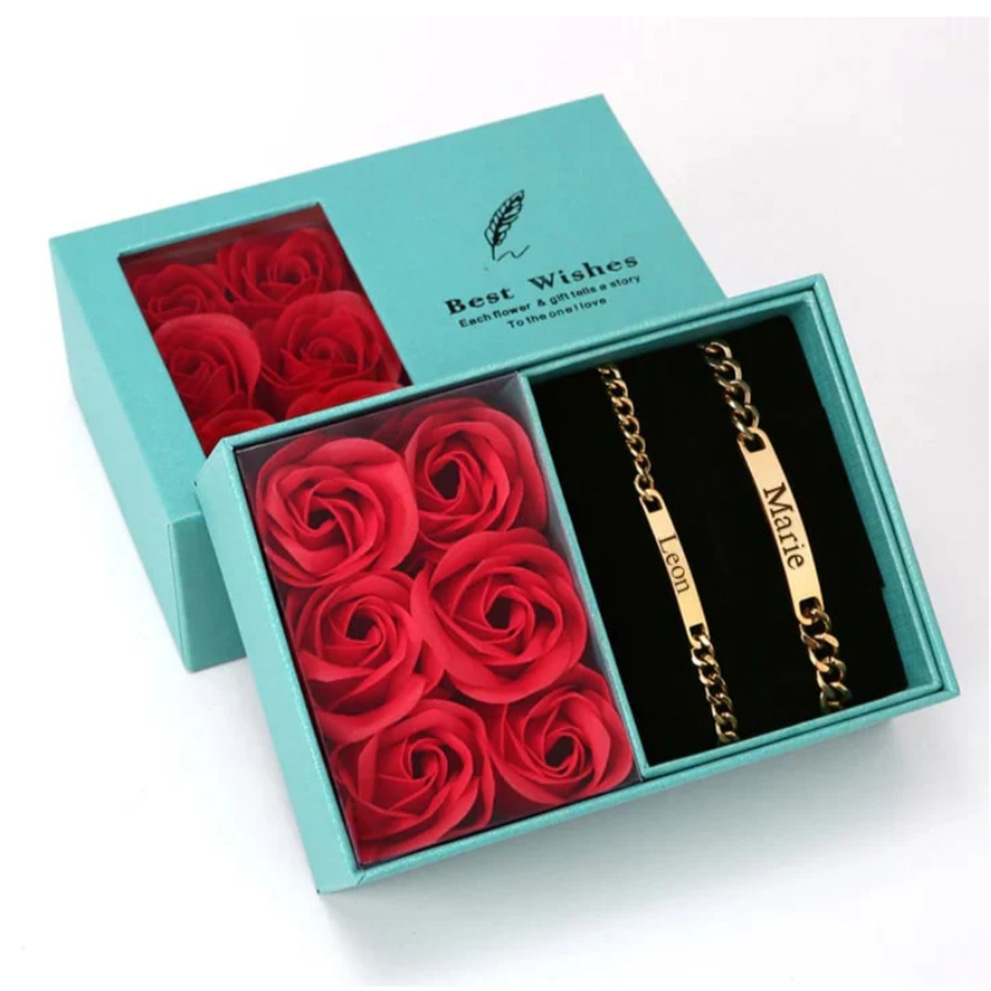 One pair of bracelets (gold) + blue gift box