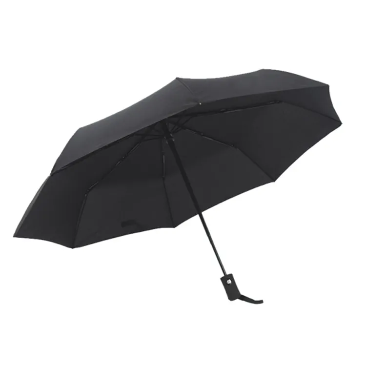Paraguas de viaje plegable, sombrilla de playa clásica resistente al agua, color negro, 3 pliegues