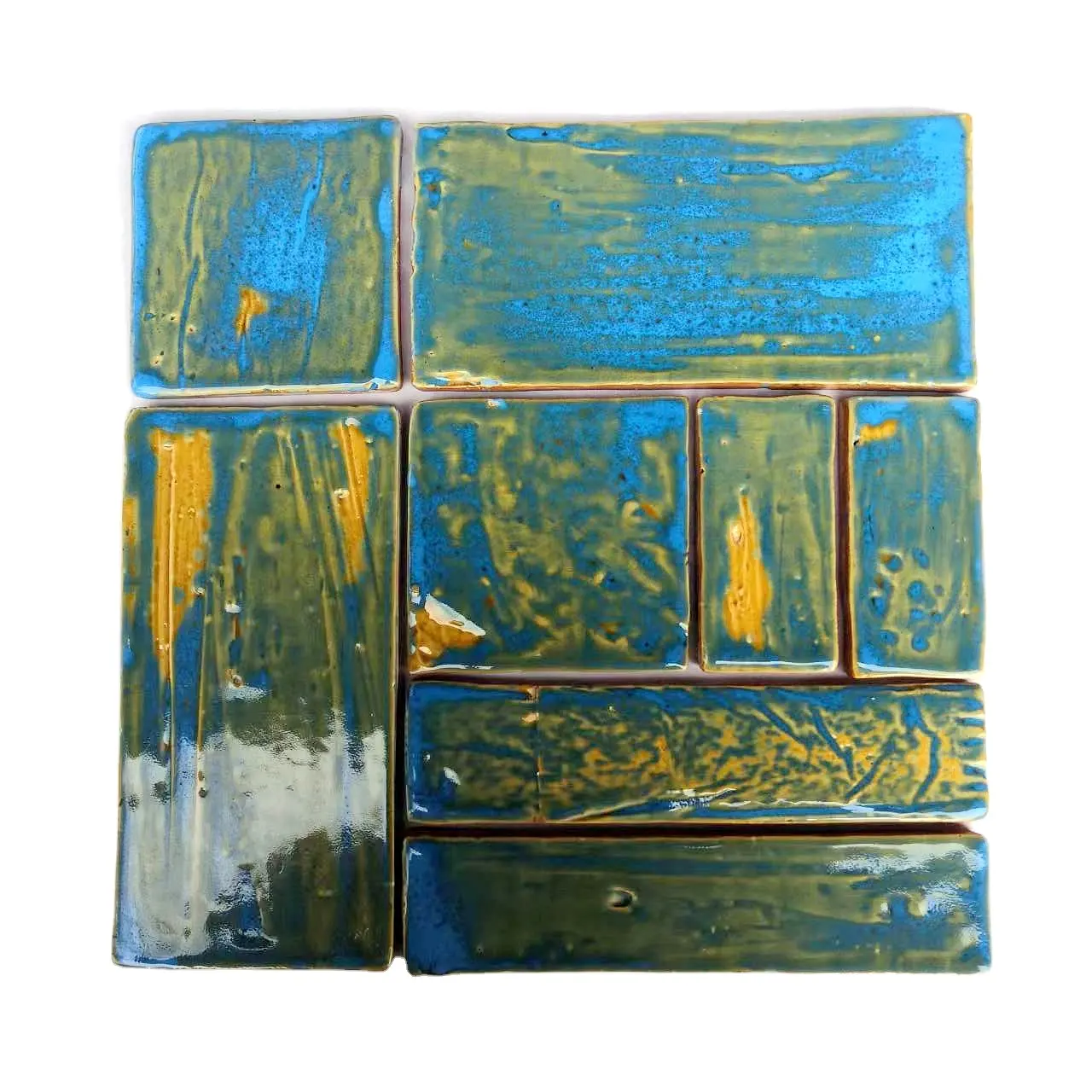 Azulejos Zellige artesanais azuis para decoração de hotéis de luxo, azulejos para cozinha e banheiro, 10x20 cm, de fábrica, 4x4 ''/10x10