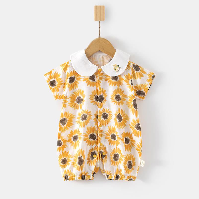 Fleur jaune xiangyang gaze revers manches courtes jointes