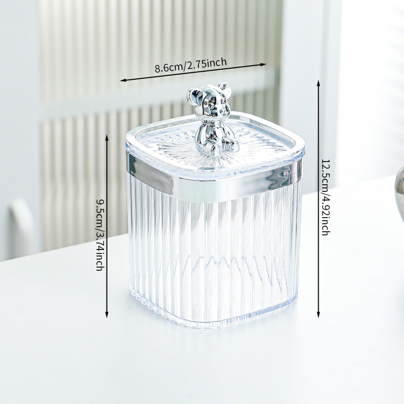 Silver Bear Transparent Silver-Edged Square and Round Sealed Jar