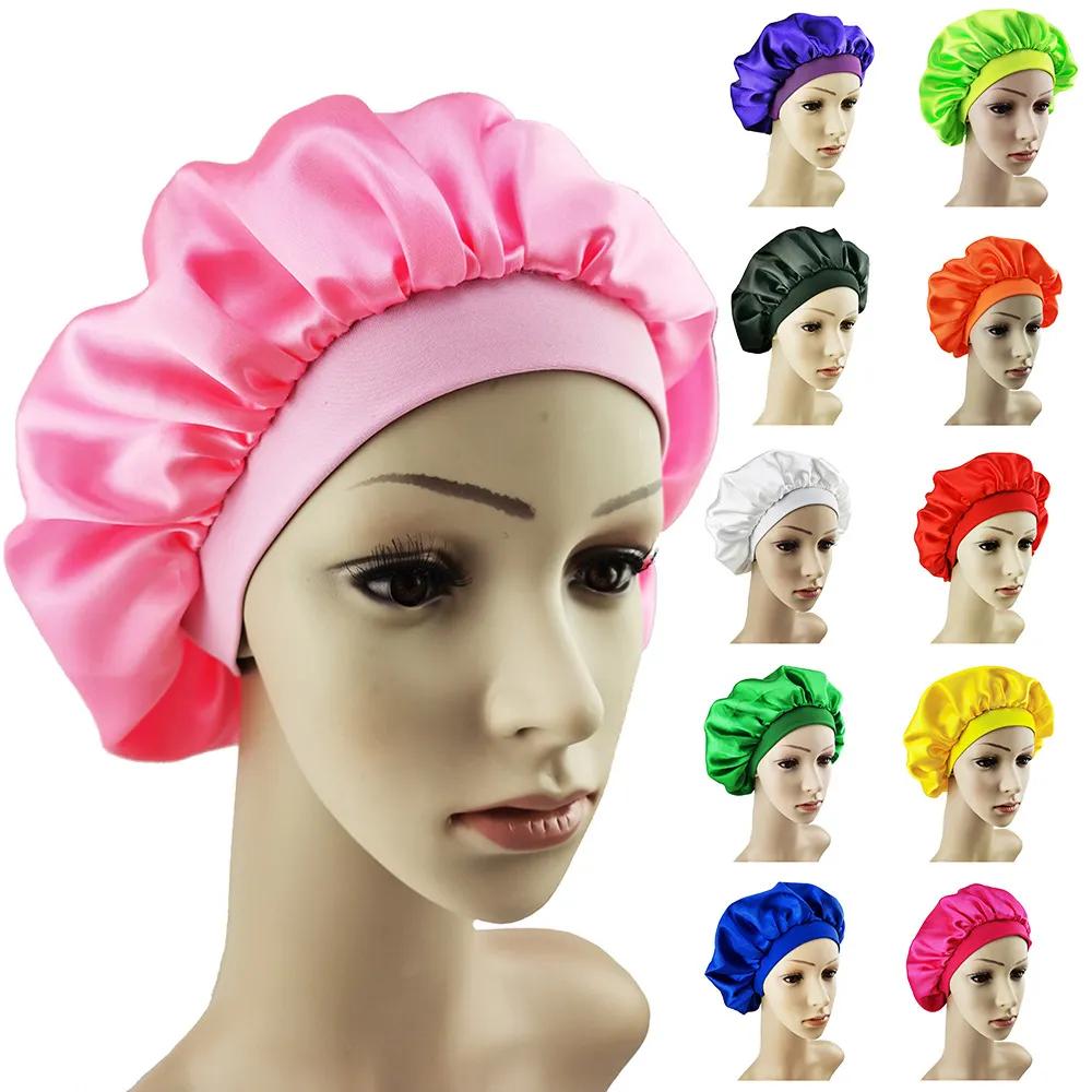 EE307 пользовательские женские головные уборы для ночного сна головные уборы с резинкой атласные головные уборы однотонная шапка для сна в салон однотонная атласная шапка