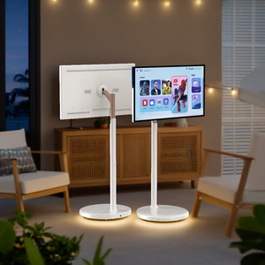 LED aydınlatmalı 32 inç taşınabilir akıllı Android <span class=keywords><strong>TV</strong></span> Yoga Fitness oyunları için 27 inç HDTV Video oynatıcı beyaz kabin Stand ile