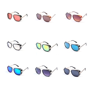 Tony Stark steampunk kính mặt trời thời trang kim loại khung vuông hàng không Kính mát với biểu tượng tùy chỉnh Black & vàng PC khung - Product Image 1