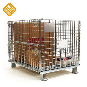 Jaula de malla de alambre de acero de alta resistencia apilable con cerradura plegable de almacenamiento de almacén - Product Image 1