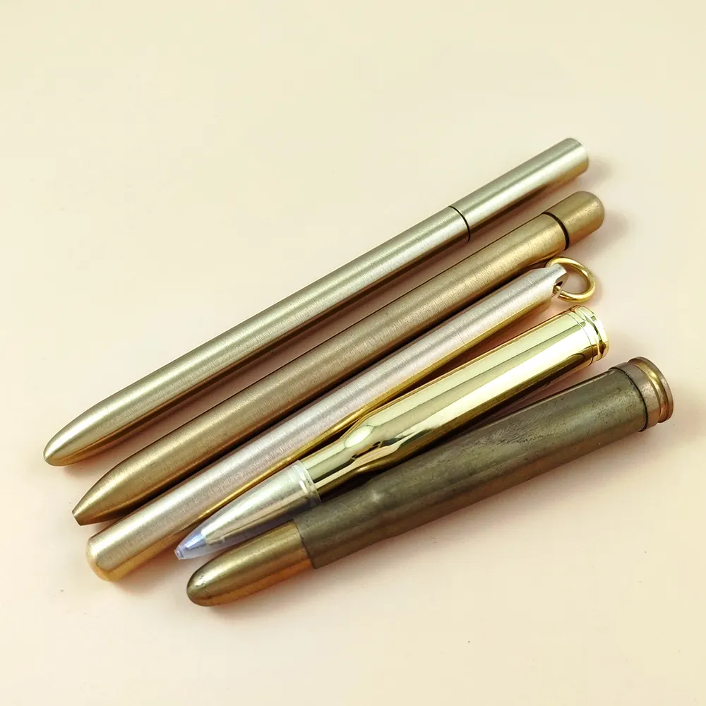 Pulpen koleksi logo ukiran antik Superior minimalis Mini bf pena peluru kuningan berat emas telanjang
