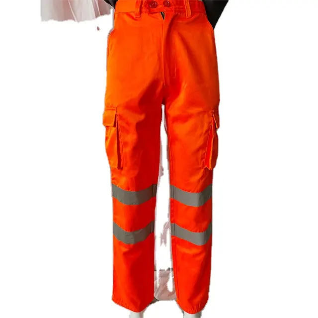 Pantalones reflectantes de seguridad para hombre, ropa de trabajo de algodón, resistente, Industrial, naranja