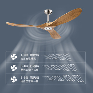 HFBH Ventilador de Techo 60 Pulgadas Moderno Sederhana Nogal Oscuro 5 Kecepatan Control Remoto 3 Bilah Pisau Kayu Dc Kipas Langit-langit - Product Image 4