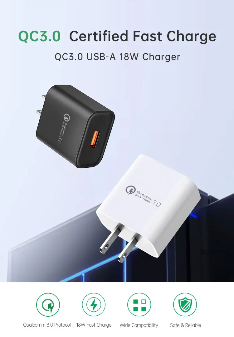 Qualcomm-cargador inalámbrico Universal para teléfono móvil, adaptador de carga rápida Qualcomm de 18W, 3,0, 5V, 3A, QC, USB, para pared, UL