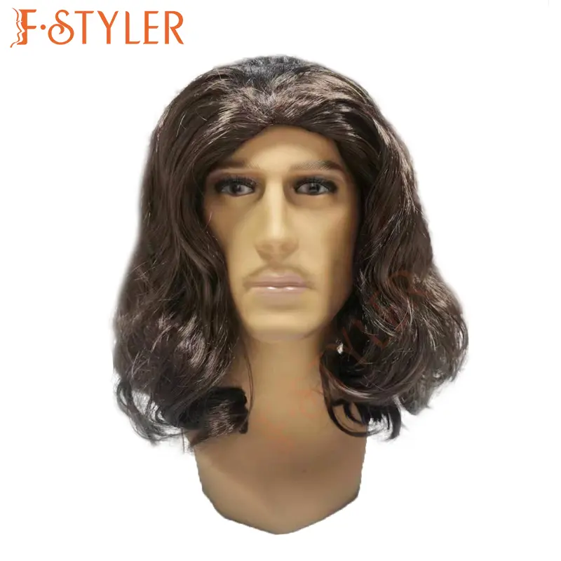 FSTYLER wig coklat pria panjang wig karnaval Halloween obral Besar wig cosplay sintetik pesta kustom pabrik