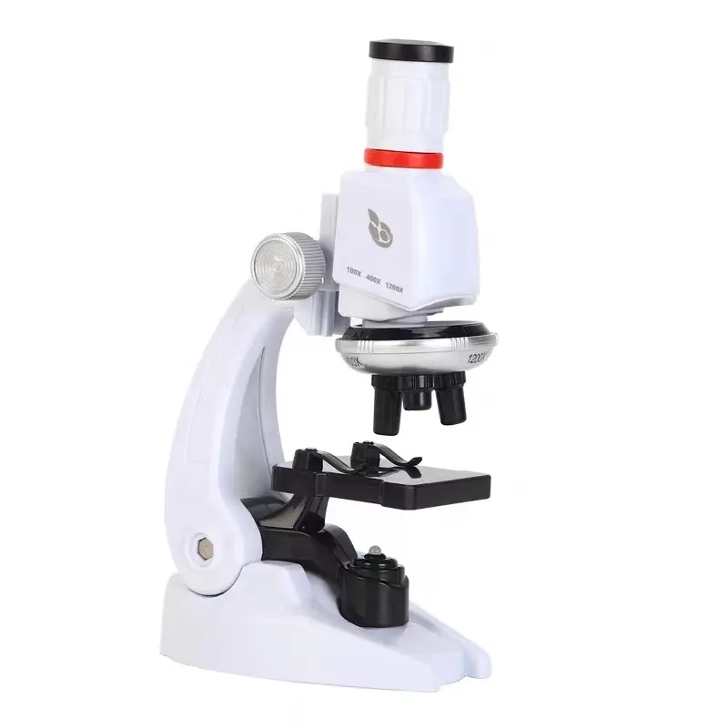 Microscópio de alta definição, brinquedo educacional de ensino de ciência de plástico com luzes led para estudante primário
